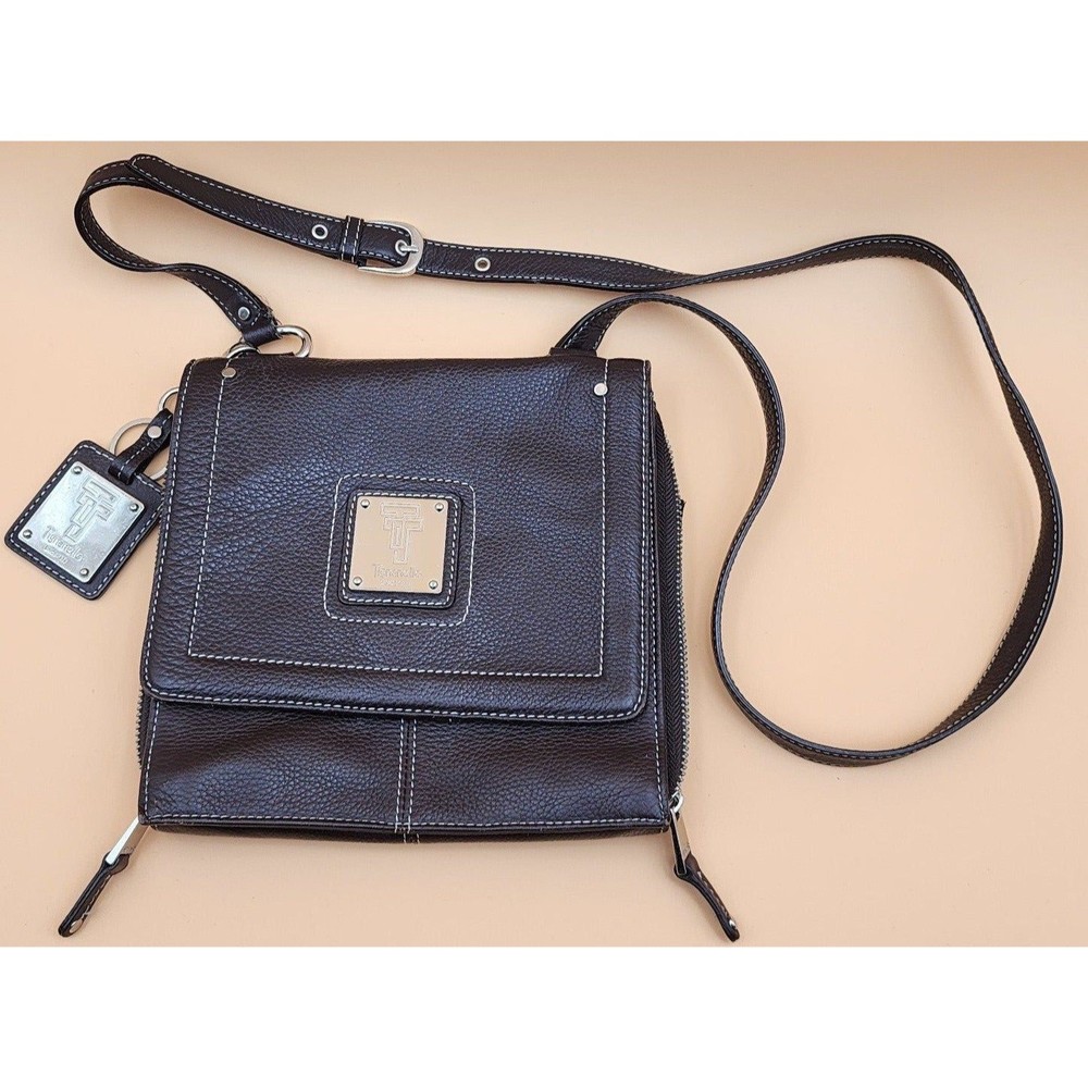 Tignanello Brown Leather Crossbody Bag Organizer Purse